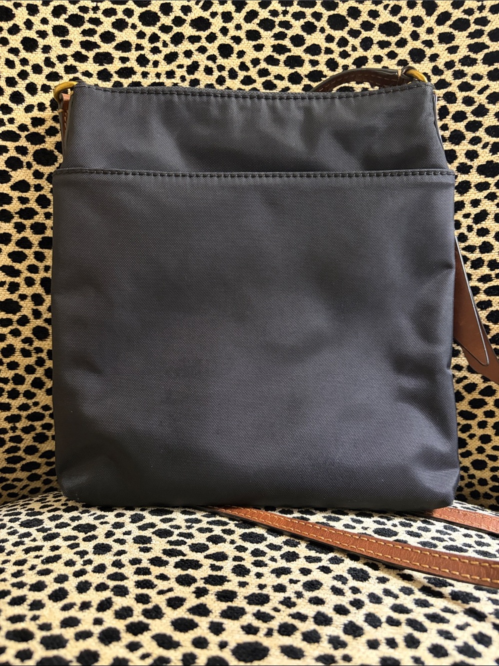 Frye Black Crossbody with Brown Leather Trim and Gold Hardware - Picture 2 of 7